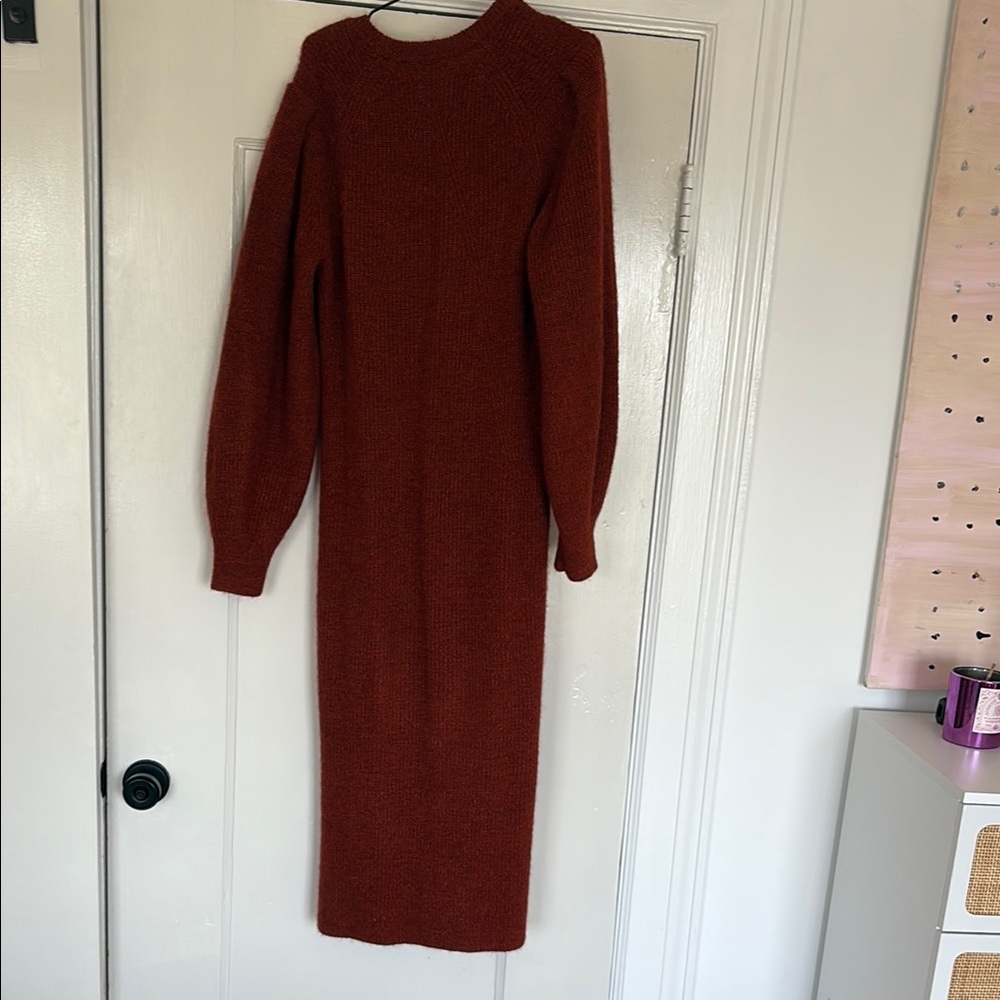 rag & bone Red Ribbed Long Sleeve Sweater Dress